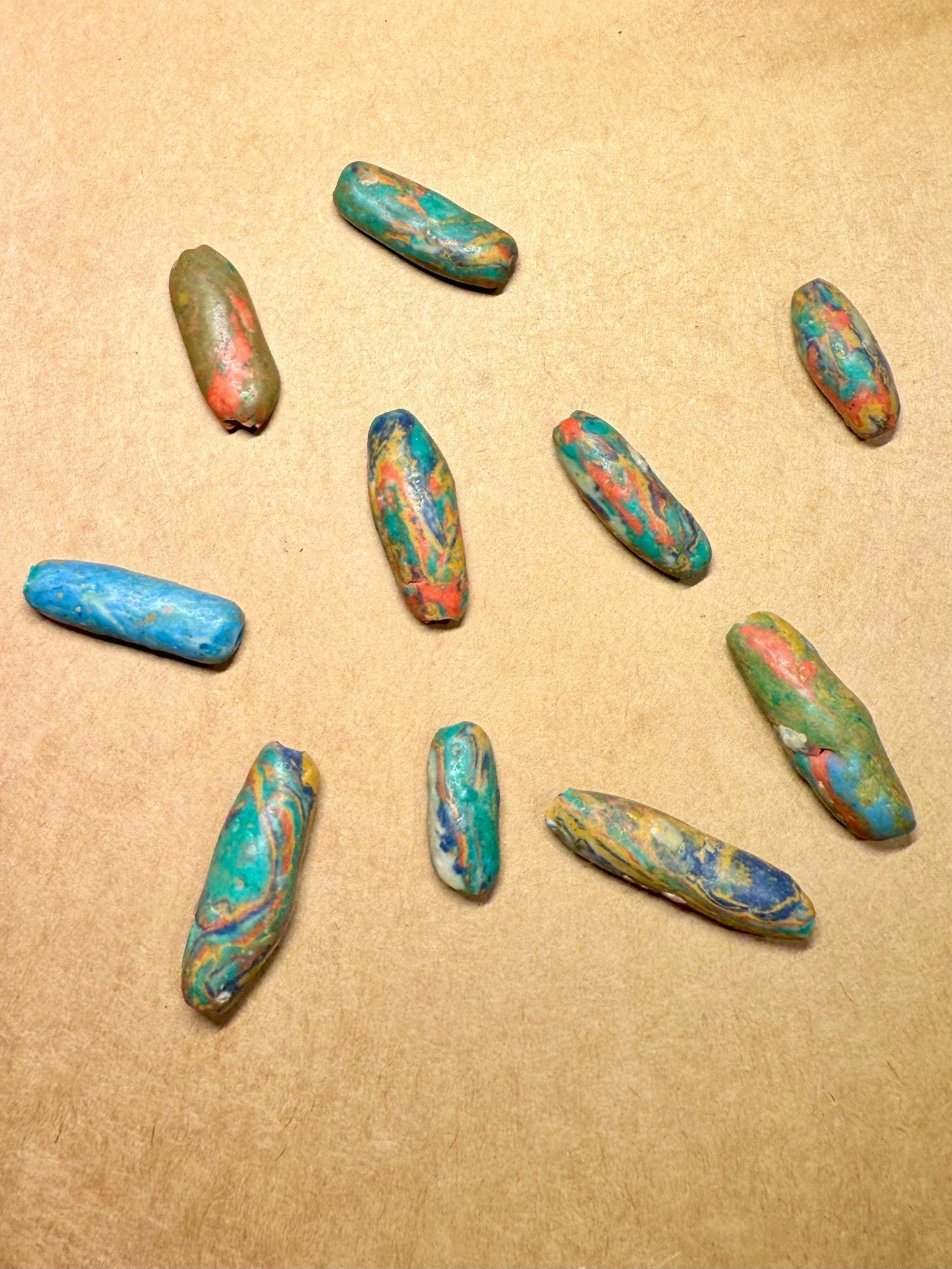 Ancient Mosaic Glass Pendant Beads - Phoenician-Style Rainbow Design