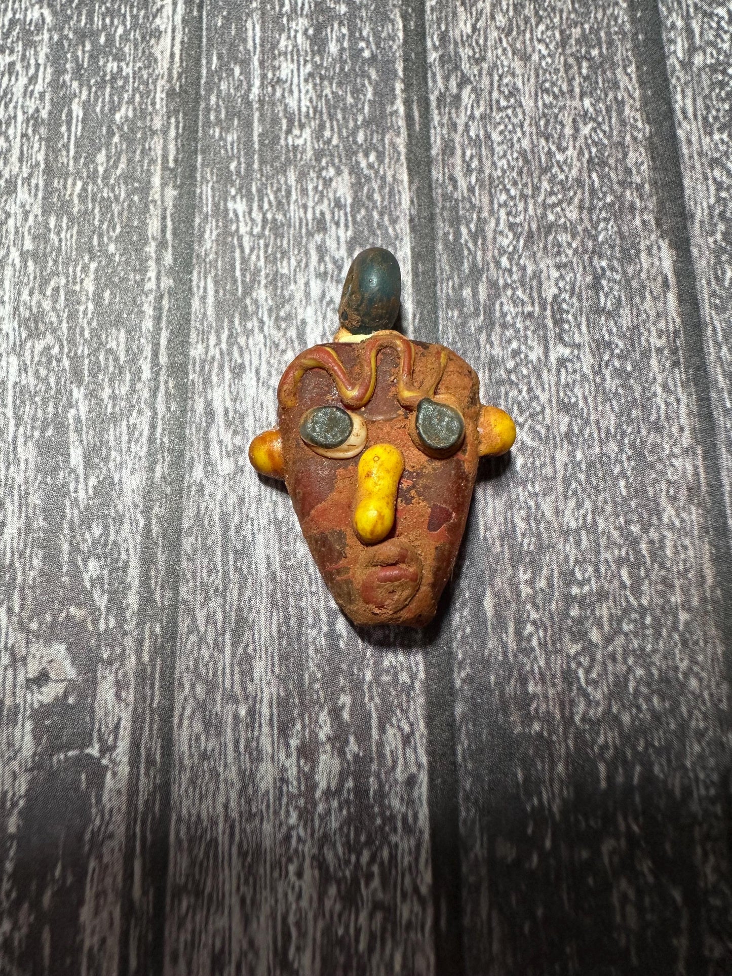 Ancient Style Phoenician Mosaic Glass Face Amulet Pendant (21mmx29mm)