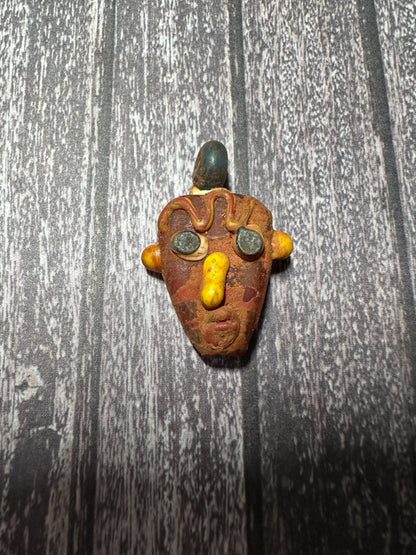 Ancient Style Phoenician Mosaic Glass Face Amulet Pendant (21mmx29mm)