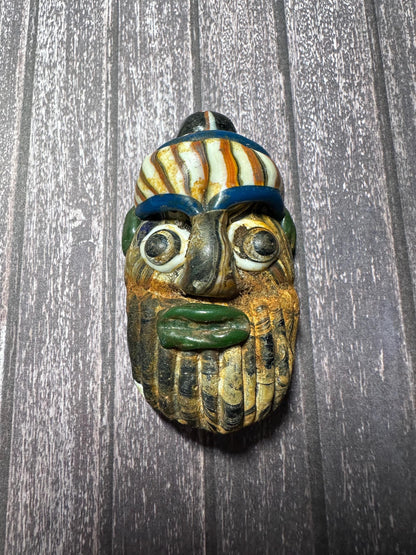 Ancient Phoenician Mosaic Glass Face Amulet Pendant (40mmx71mm)