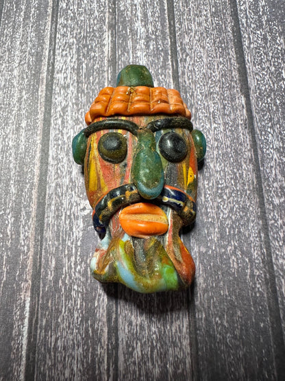 Antique Phoenician Mosaic Glass Face Pendant: Ancient Amulet (41mmx68mm)