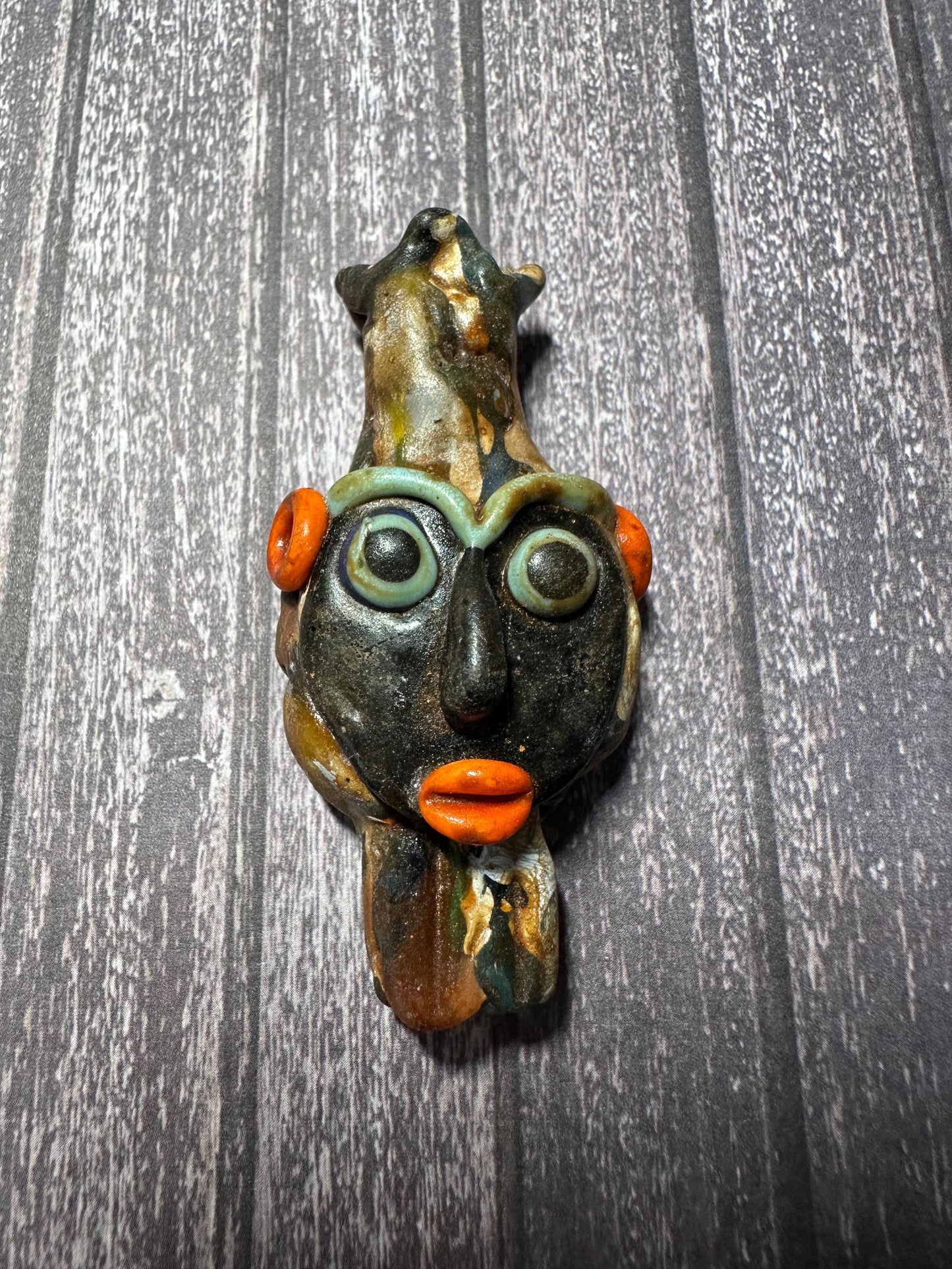 Antique Phoenician Mosaic Glass Face Amulet Pendant (33mmx69mm)