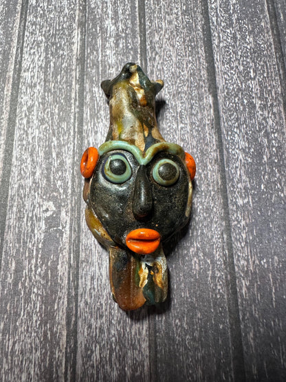 Antique Phoenician Mosaic Glass Face Amulet Pendant (33mmx69mm)