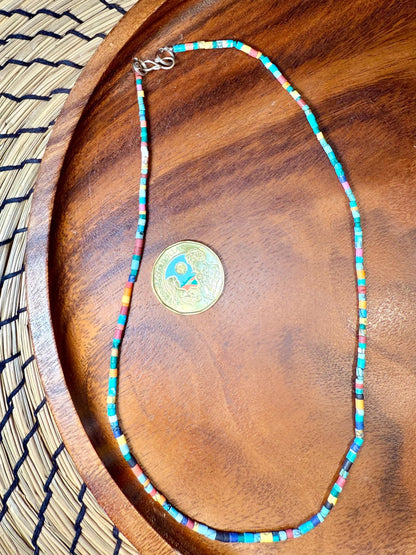 Afghan Natural Stone Beaded Necklace  Multicolored Minimalist Design