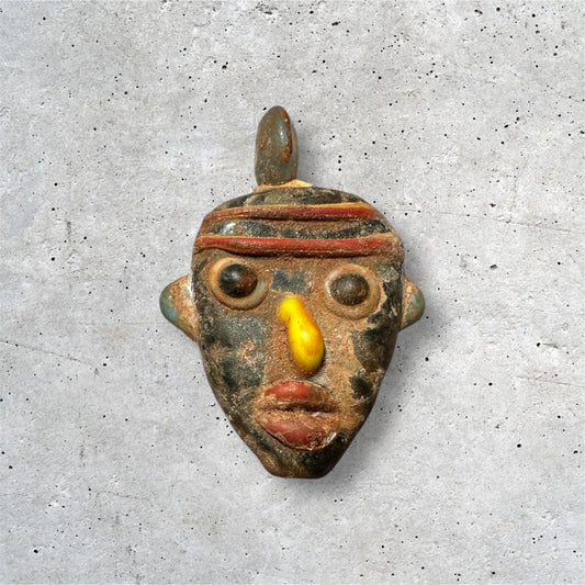 Rare Phoenician Mosaic Glass Face Amulet Pendant (22mmx32mm)