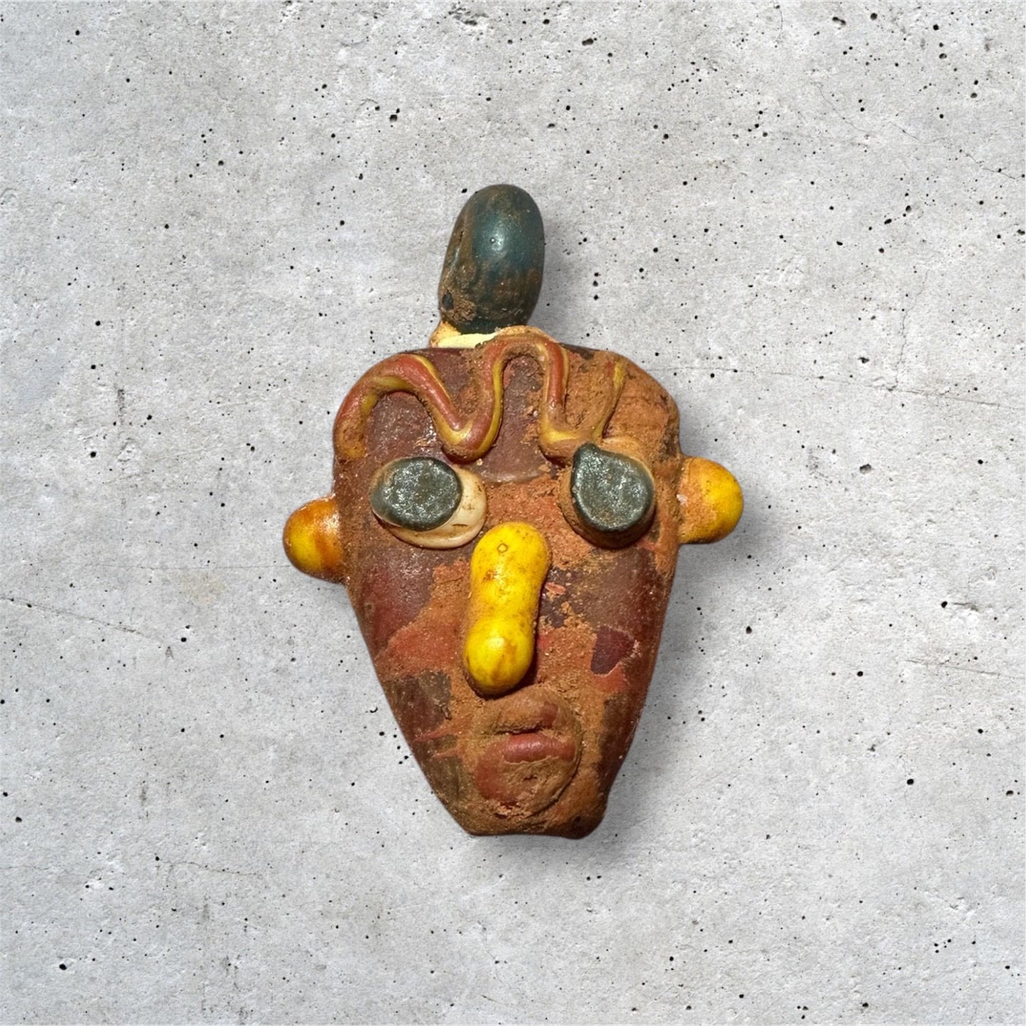 Ancient Style Phoenician Mosaic Glass Face Amulet Pendant (21mmx29mm)