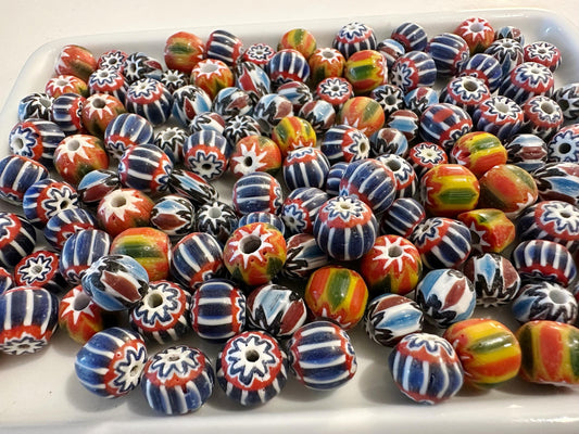 Multicolor Chevron Glass Beads: Venetian Inspired, Nepal Trade Beads (8-10mm)