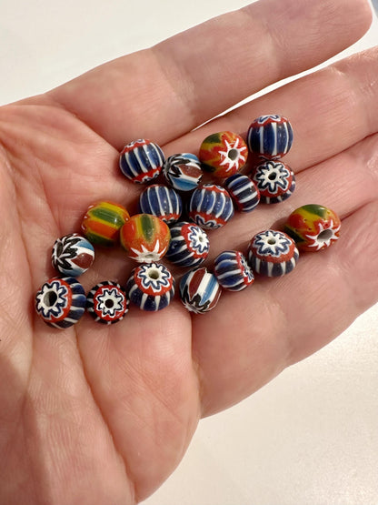 Multicolor Chevron Glass Beads: Venetian Inspired, Nepal Trade Beads (8-10mm)