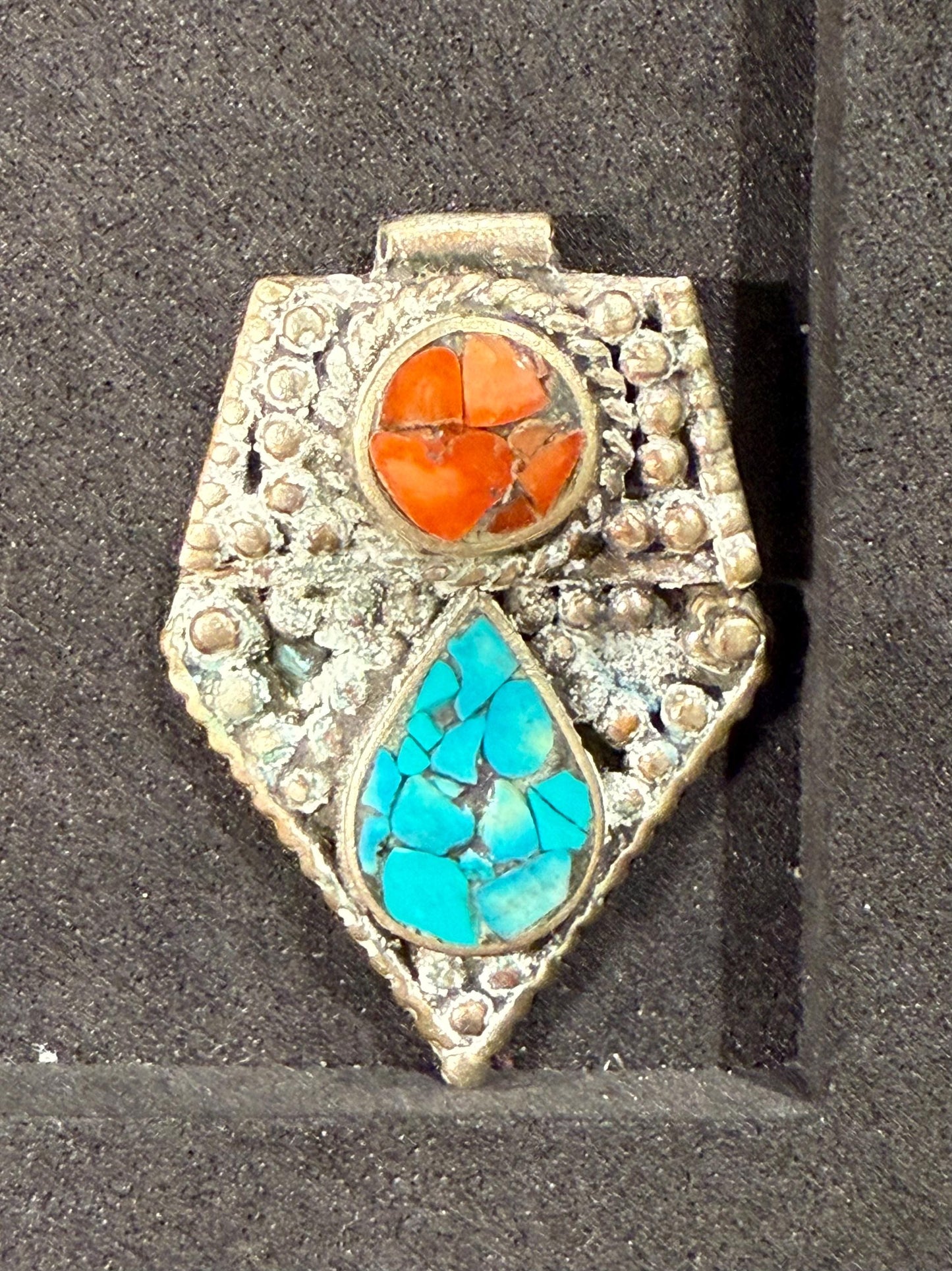 Vintage Look Himalayan Pendant with Turquoise Inlay | Tribal Jewelry Accent