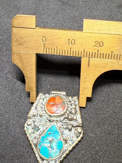 Vintage Look Himalayan Pendant with Turquoise Inlay | Tribal Jewelry Accent