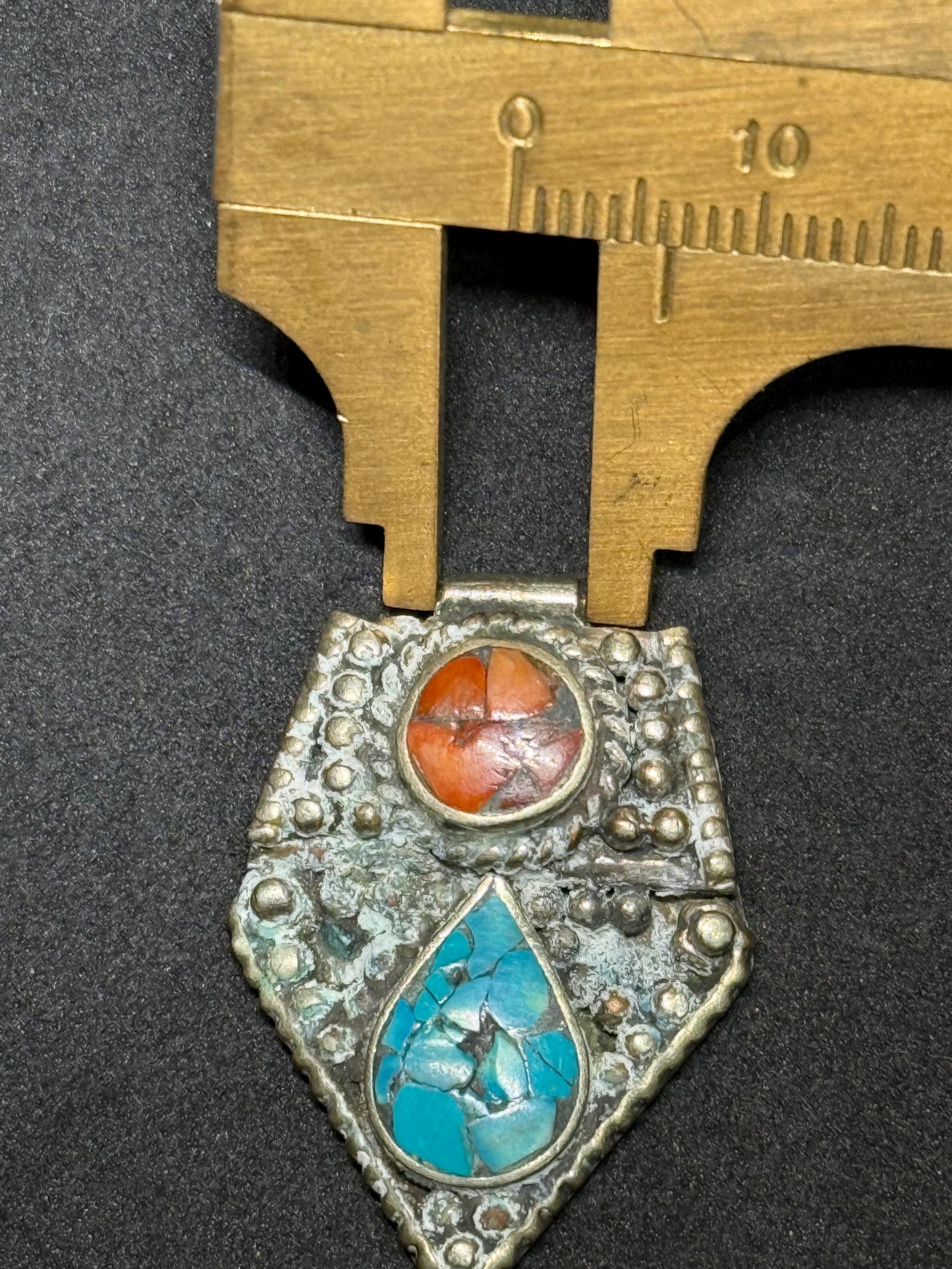 Vintage Look Himalayan Pendant with Turquoise Inlay | Tribal Jewelry Accent