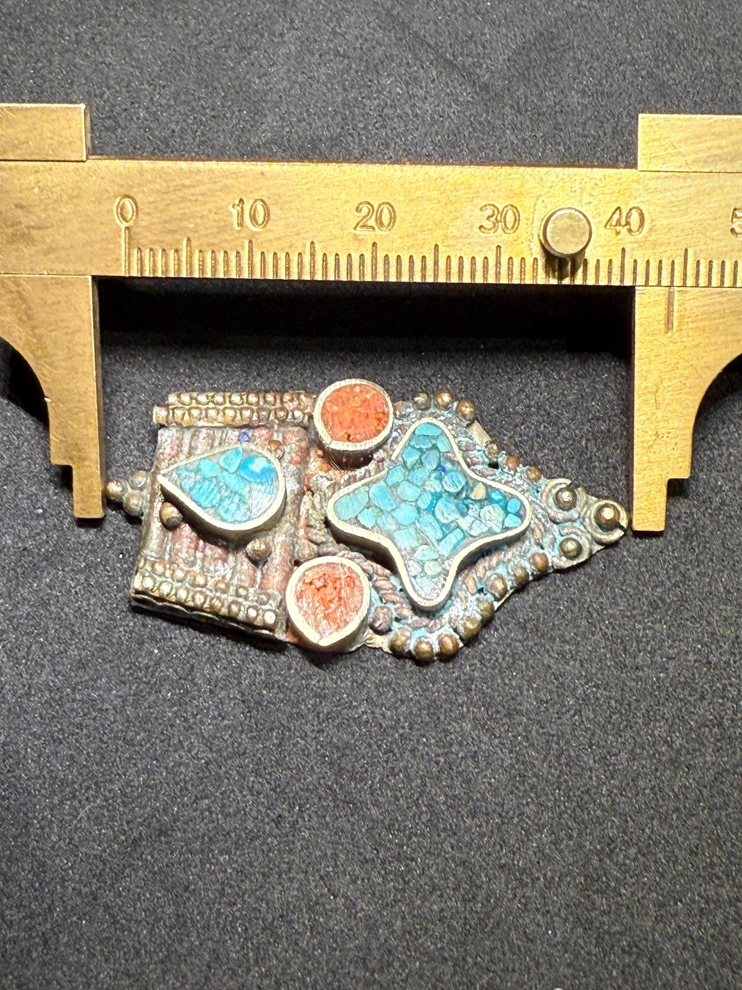 Handcrafted Ethnic Pendant with Turquoise and Red Coral Inlay | Unique DIY Jewelry