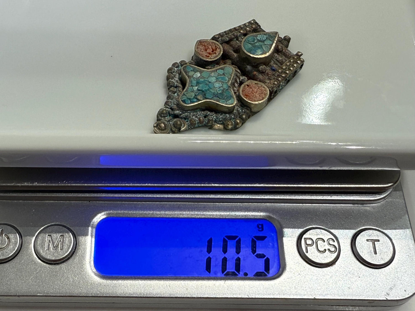 Handcrafted Ethnic Pendant with Turquoise and Red Coral Inlay | Unique DIY Jewelry