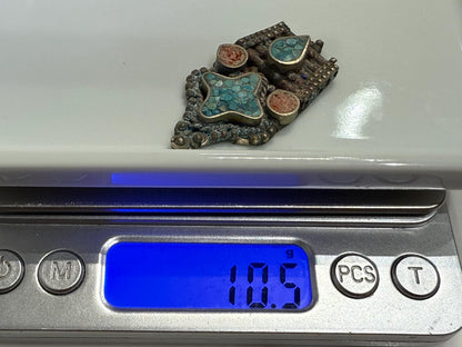 Handcrafted Ethnic Pendant with Turquoise and Red Coral Inlay | Unique DIY Jewelry