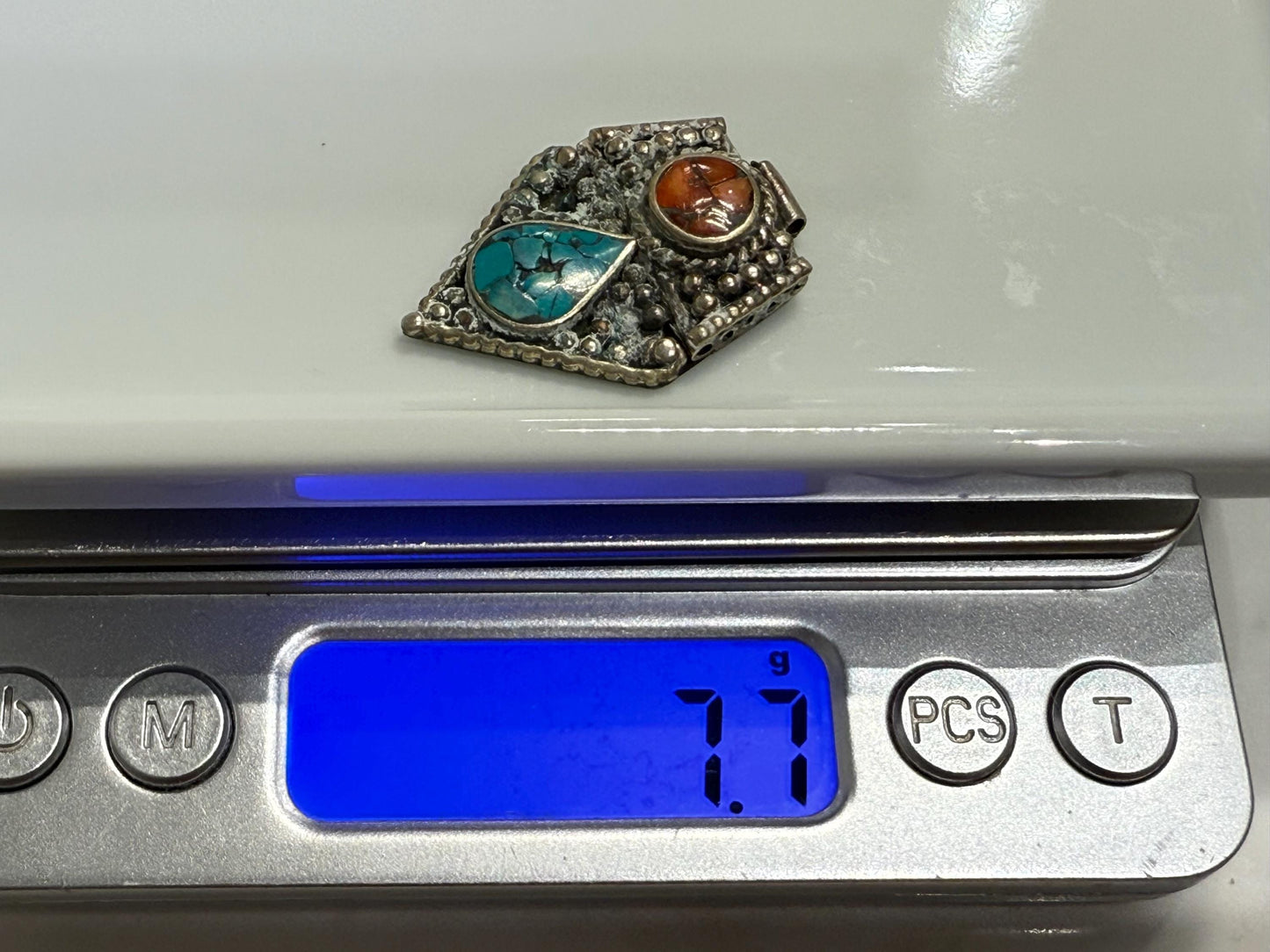 Vintage Look Himalayan Pendant with Turquoise Inlay | Tribal Jewelry Accent