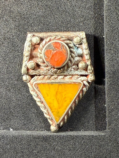 Ethnic Himalayan Pendant with Amber and Red Coral Accents | Artisan Jewelry Design