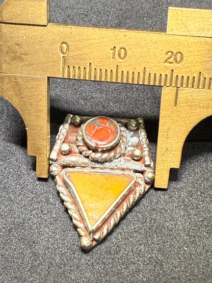 Ethnic Himalayan Pendant with Amber and Red Coral Accents | Artisan Jewelry Design