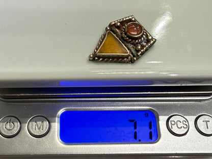 Ethnic Himalayan Pendant with Amber and Red Coral Accents | Artisan Jewelry Design