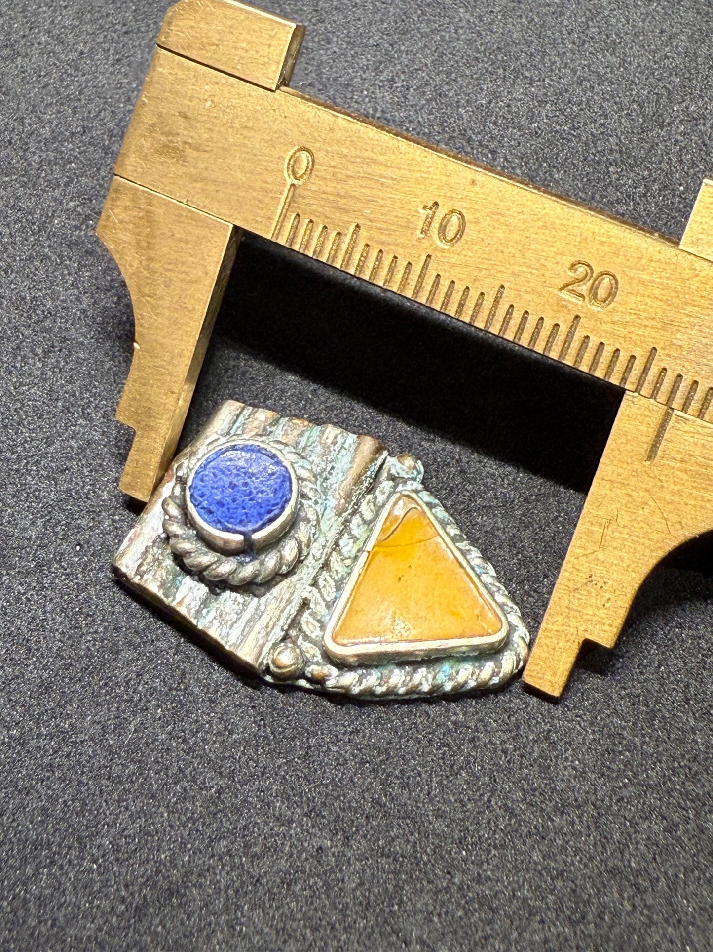 Handmade Tribal Pendant with Lapis Lazuli and Amber Inlay | Boho Ethnic Necklace Component