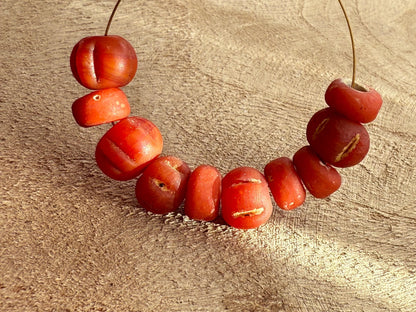 Nepal Tibetan Style Antique Red Glass Melon Beads, Vintage DIY Jewelry Supplies