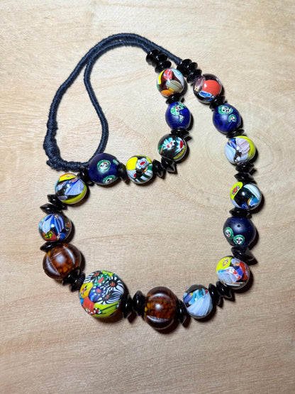 Vintage Mosaic Glass Bead Necklace: Central Asia Jewelry Making