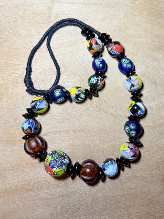 Vintage Mosaic Glass Bead Necklace: Central Asia Jewelry Making