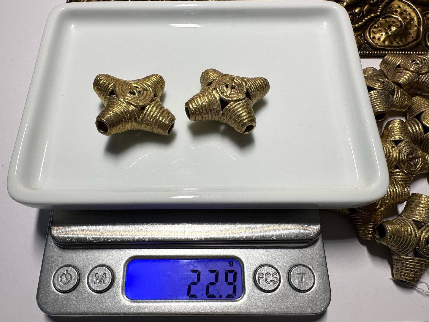 African Brass Bi-cone Metal Beads from Ghana