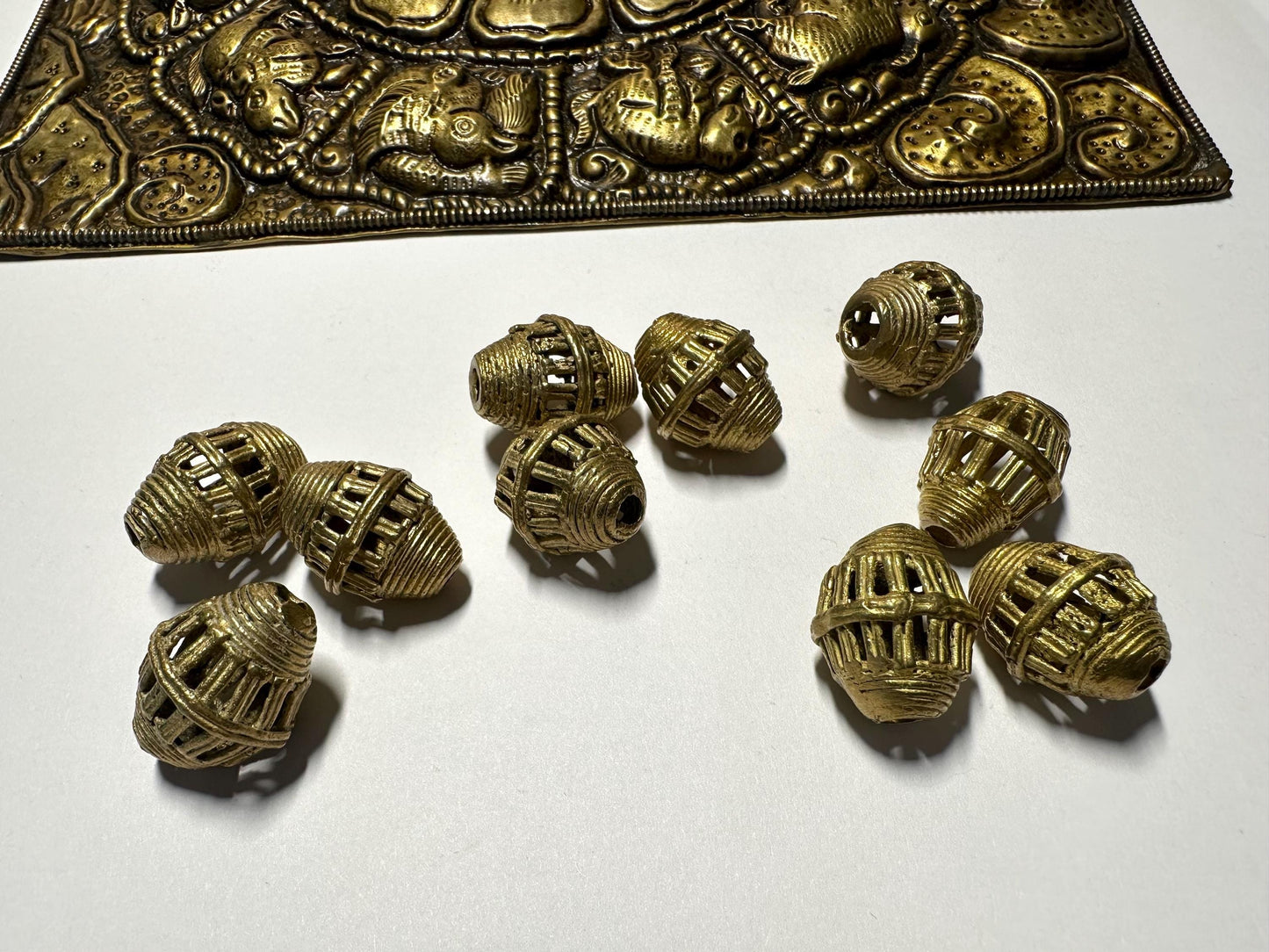 Beads African Brass Large Oval Cage Bead Ashanti lost wax bronze casting Ghana,handcrafted designer