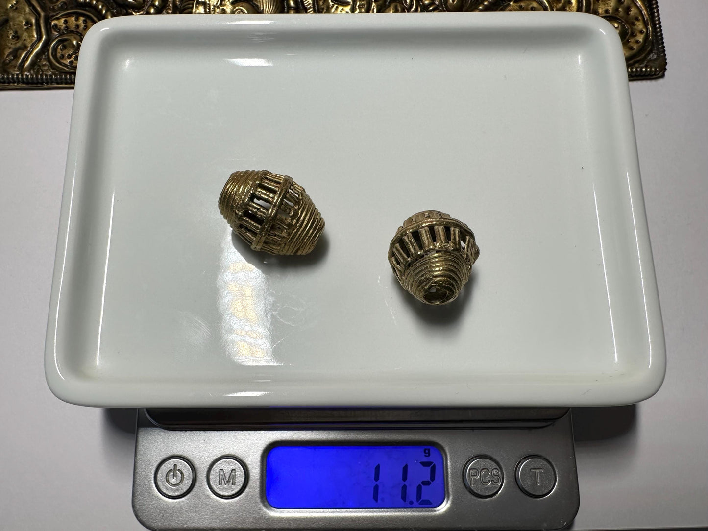 Beads African Brass Large Oval Cage Bead Ashanti lost wax bronze casting Ghana,handcrafted designer