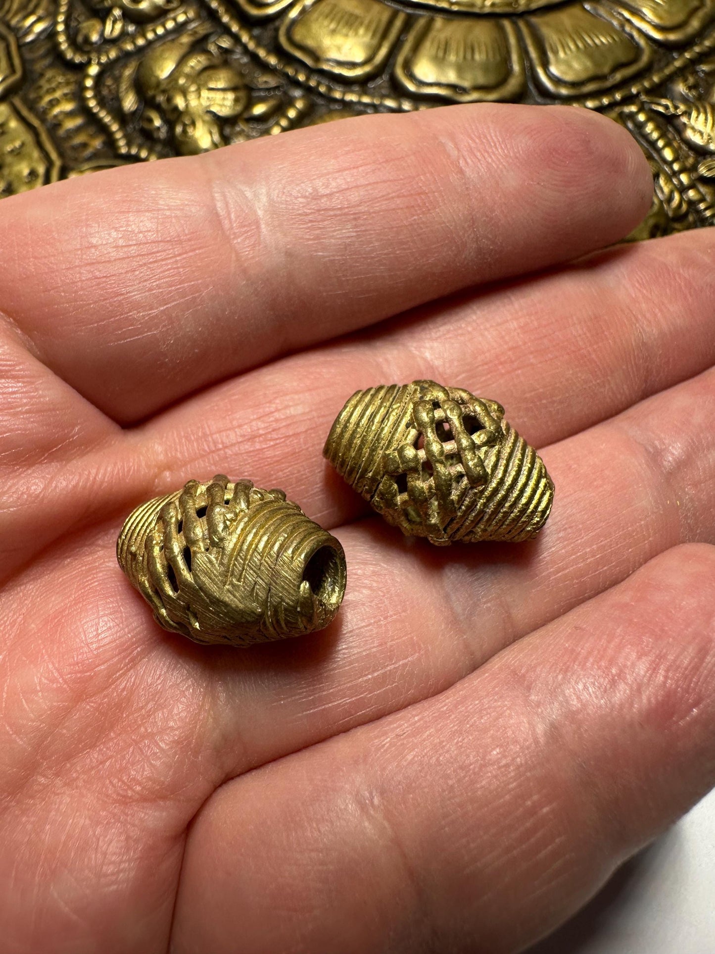 Ghana Bi-cone Brass Beads, African Beads Ashanti lost wax bronze casting Ghana,handcrafted designer