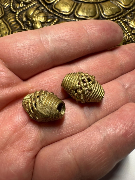 Ghana Bi-cone Brass Beads, African Beads Ashanti lost wax bronze casting Ghana,handcrafted designer