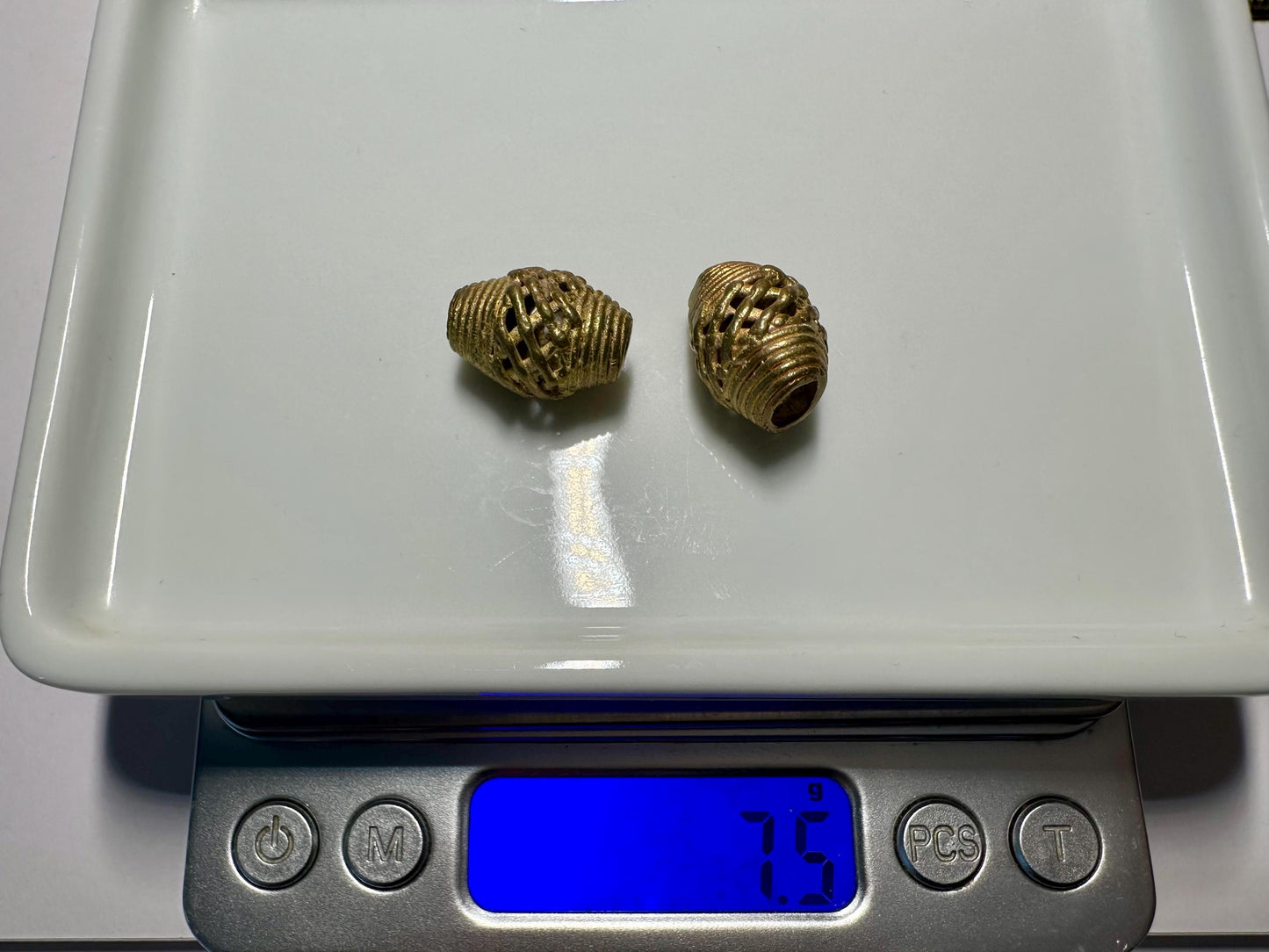 Ghana Bi-cone Brass Beads, African Beads Ashanti lost wax bronze casting Ghana,handcrafted designer