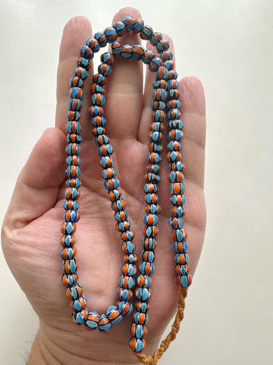 Venetian Inspired Glass Chevron Bead Necklace: Multicolor Nepal Trade Beads