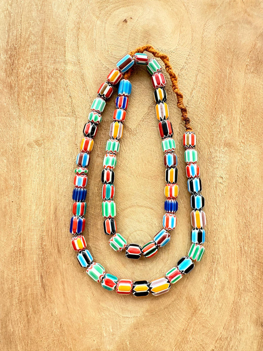 Venetian Glass Chevron Bead Necklace: Multicolor Nepal Trade Beads