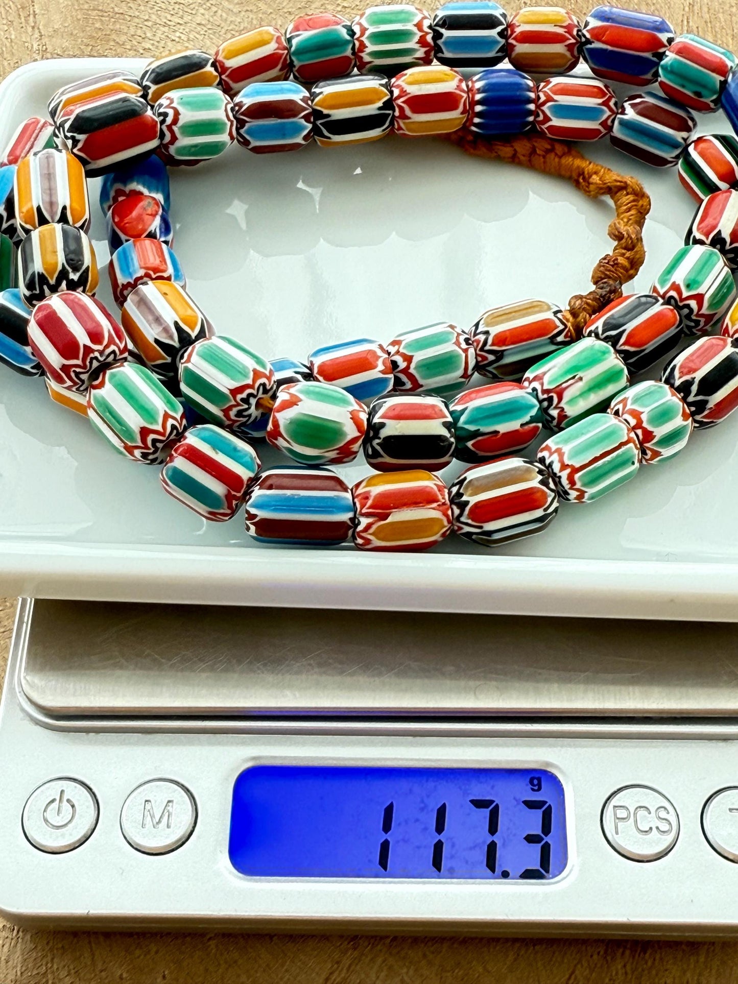 Venetian Glass Chevron Bead Necklace: Multicolor Nepal Trade Beads