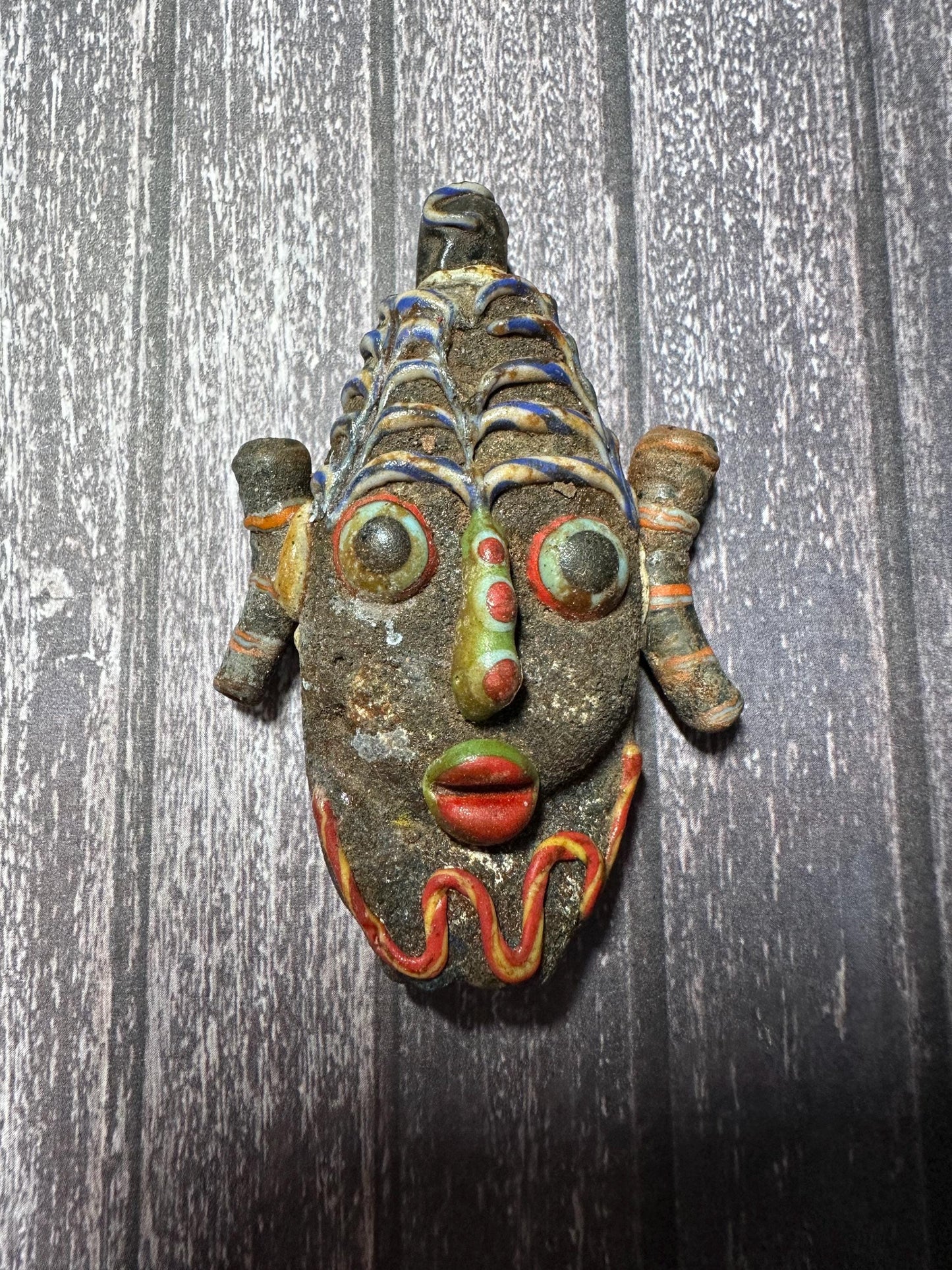 Ancient Phoenician Mosaic Glass Face Amulet Pendant (45mmx68mm)