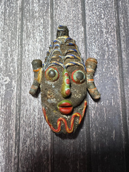 Ancient Phoenician Mosaic Glass Face Amulet Pendant (45mmx68mm)