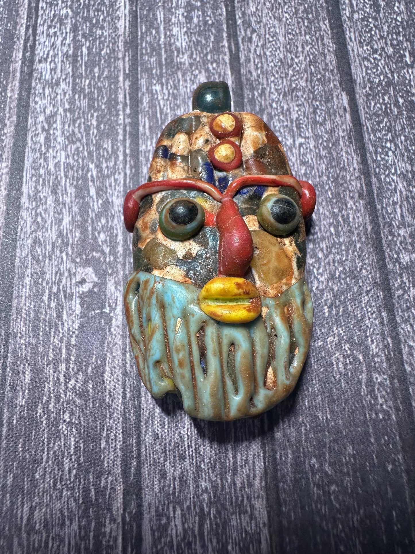 Antique Phoenician Mosaic Glass Face Pendant Amulet (34mmx61mm)