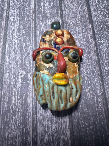 Antique Phoenician Mosaic Glass Face Pendant Amulet (34mmx61mm)