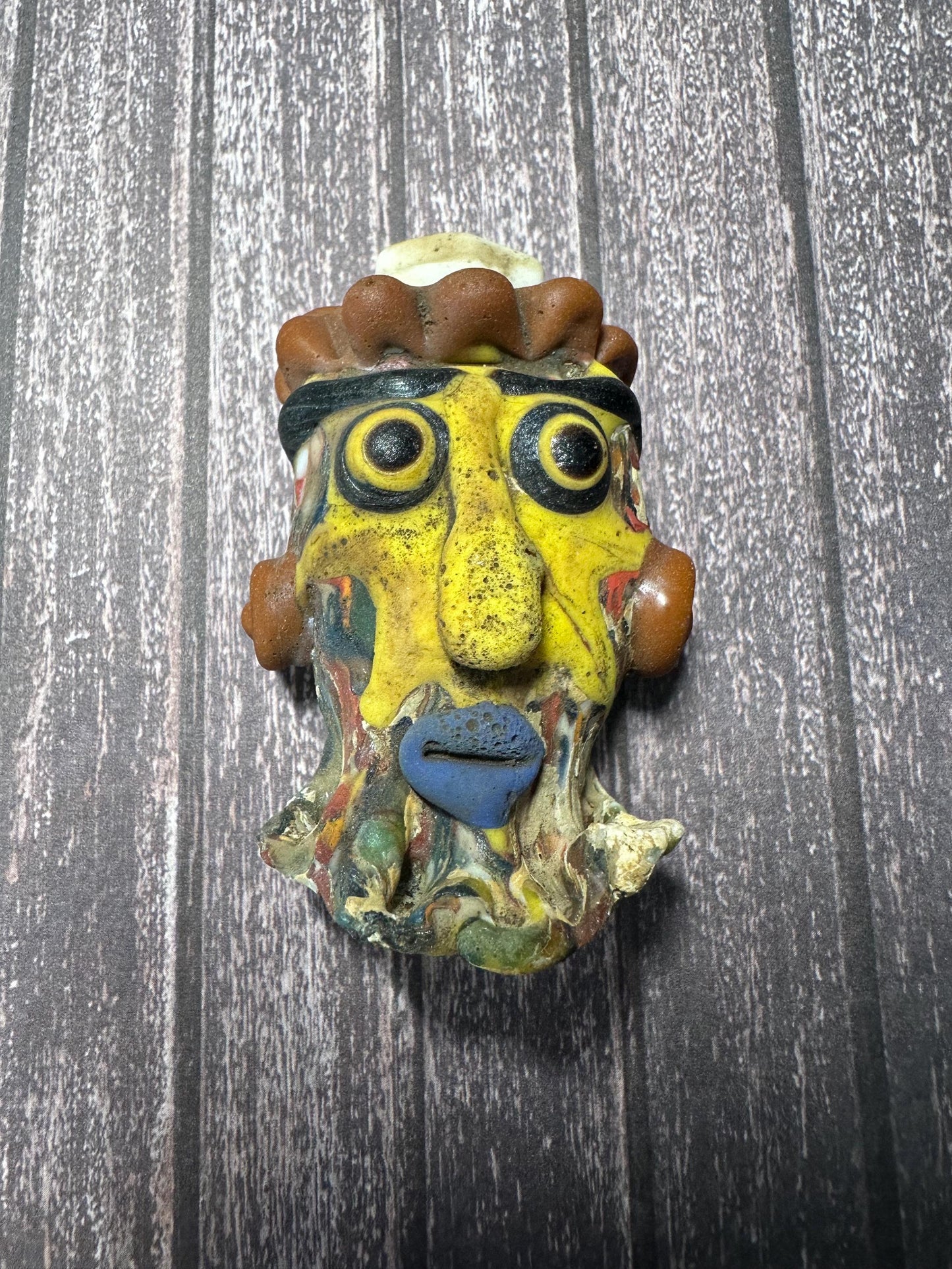 Rare Ancient Phoenician Mosaic Glass Face Amulet Pendant (44mmx71mm)