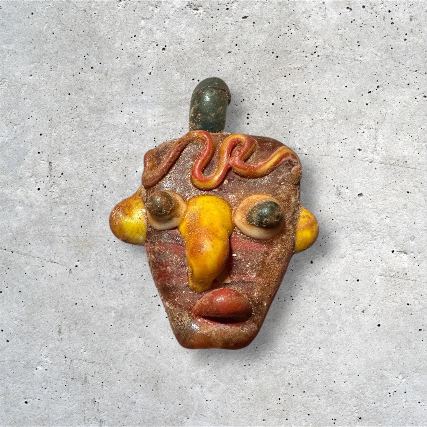 Ancient Phoenician Mosaic Glass Face Amulet Pendant (23mmx30mm)