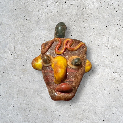 Ancient Phoenician Mosaic Glass Face Amulet Pendant (23mmx30mm)