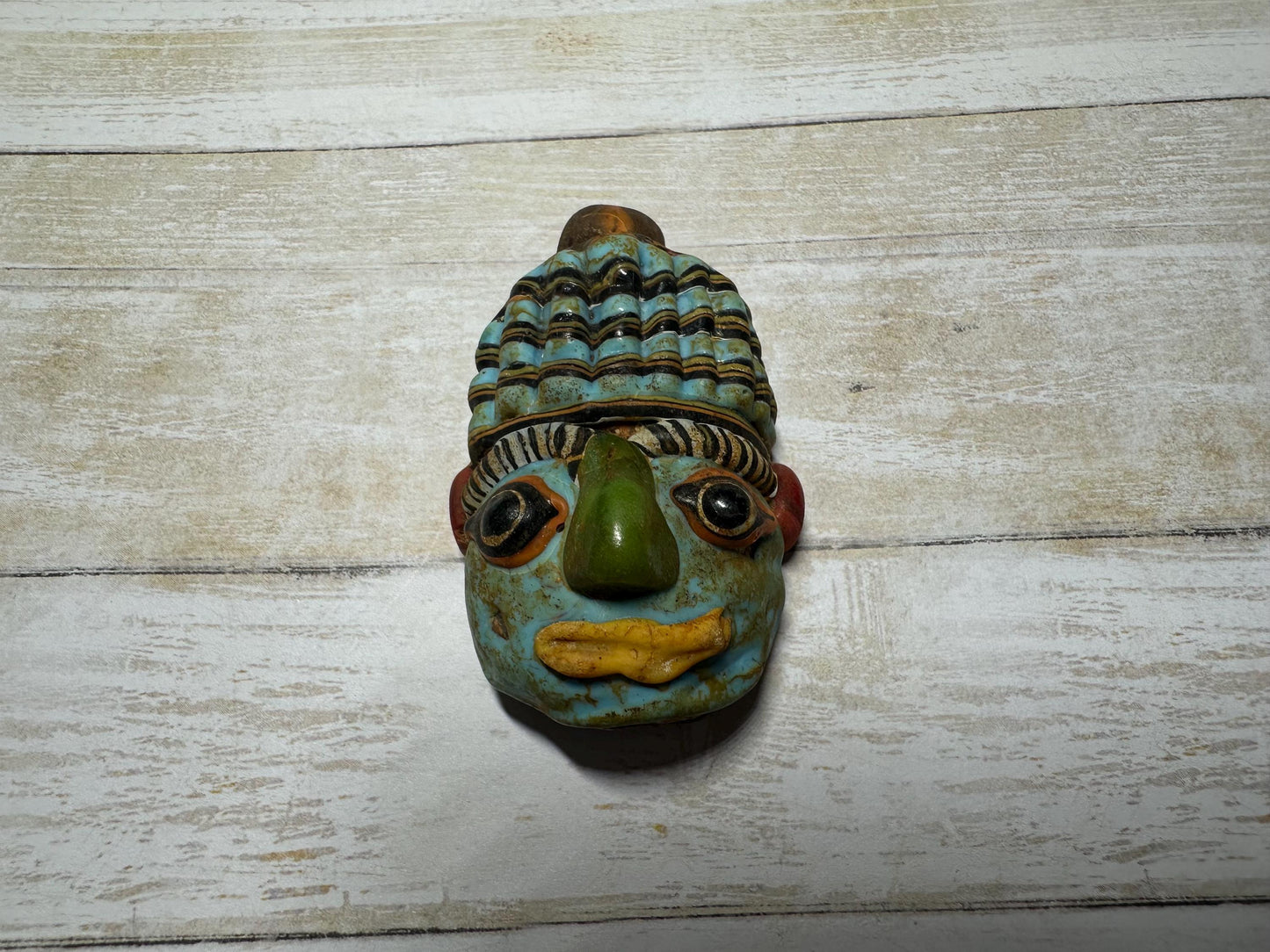 Antique Phoenician Mosaic Glass Face Pendant: Ancient Amulet (38mmx59mm)