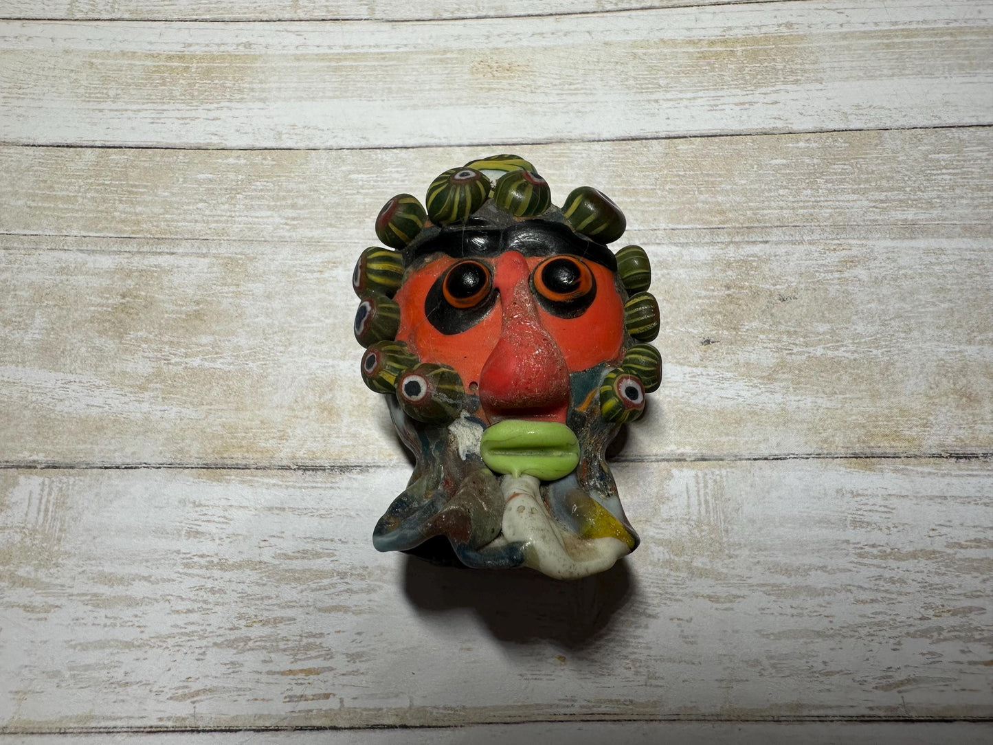 Ancient Phoenician Mosaic Glass Face Amulet Pendant (44mmx60mm)