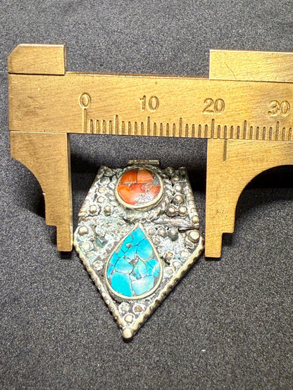 Vintage Look Himalayan Pendant with Turquoise Inlay | Tribal Jewelry Accent
