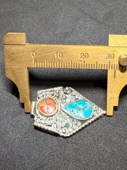 Vintage Look Himalayan Pendant with Turquoise Inlay | Tribal Jewelry Accent