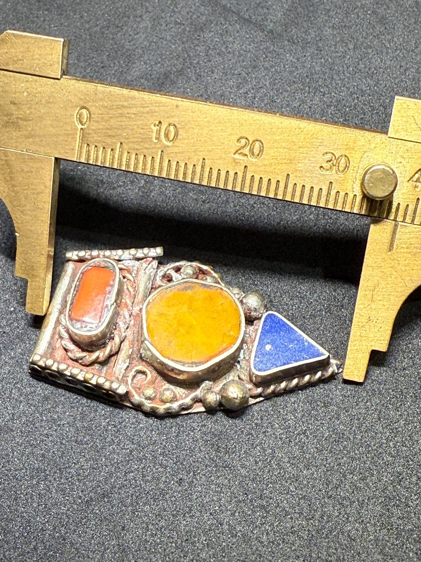 Himalayan White Metal Pendant with Turquoise and Coral Inlay | Tribal Ethnic Jewelry Component