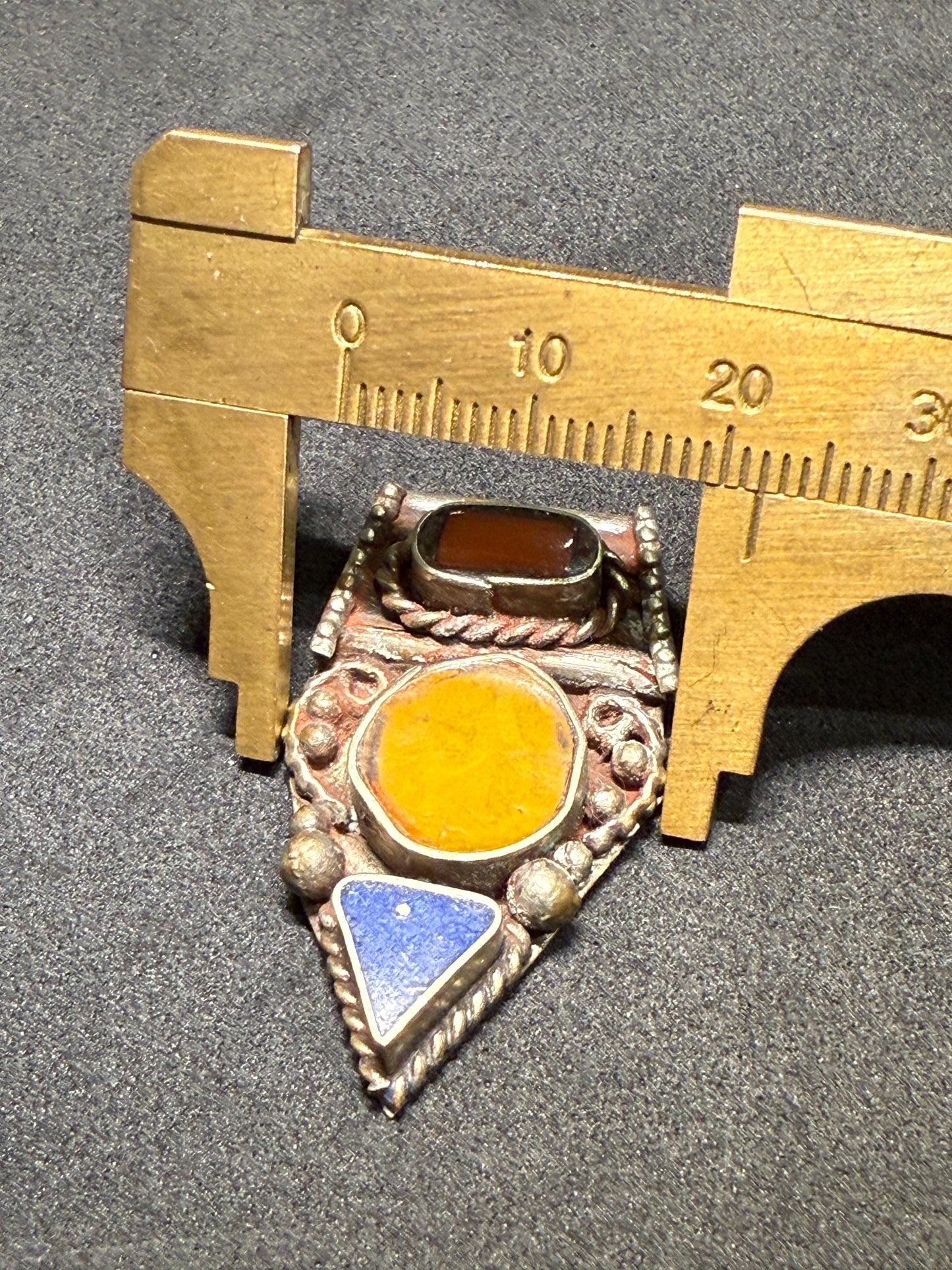 Himalayan White Metal Pendant with Turquoise and Coral Inlay | Tribal Ethnic Jewelry Component