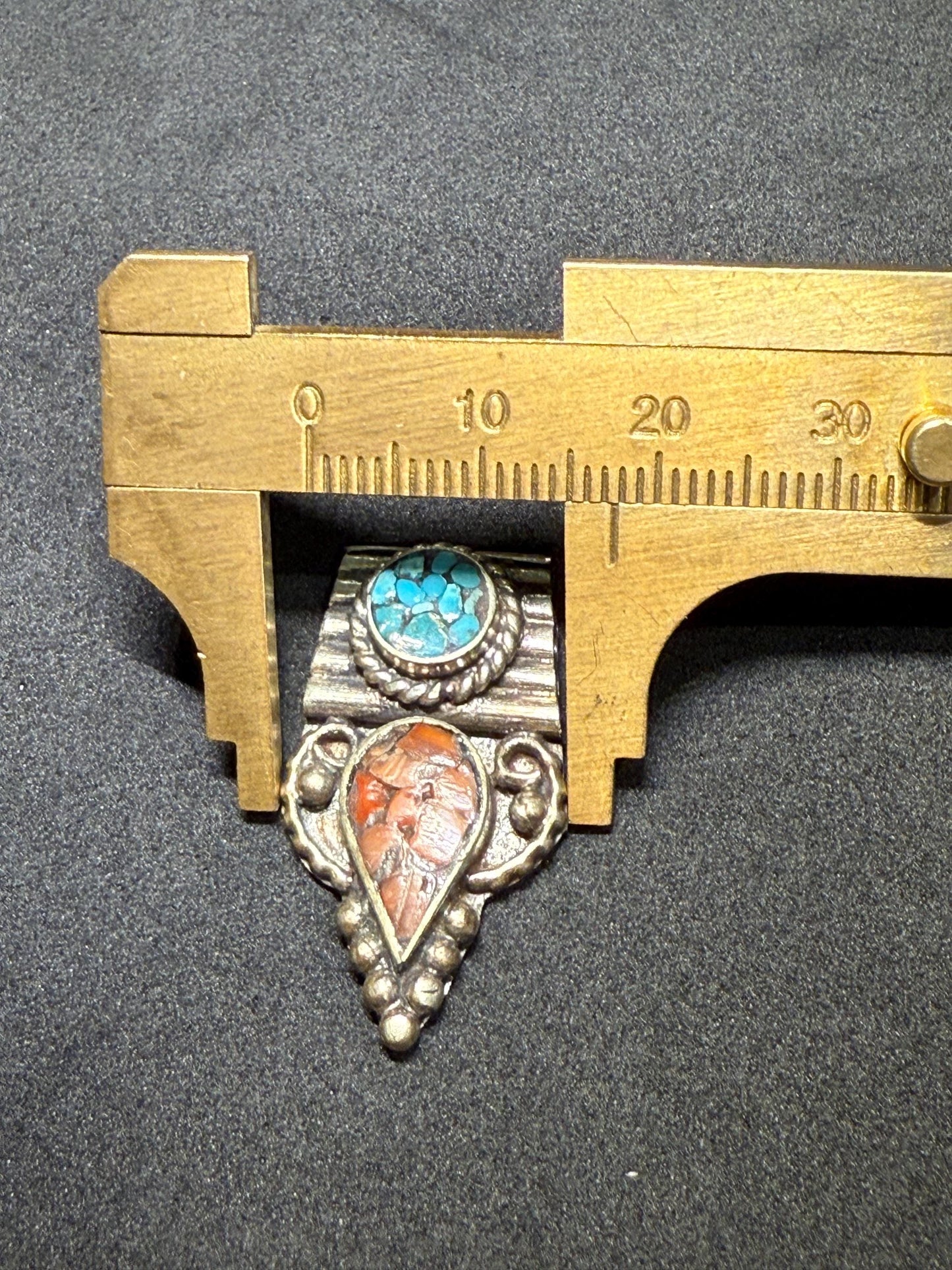 Handcrafted Turquoise and Coral Pendant | Tribal Bohemian Jewelry Component