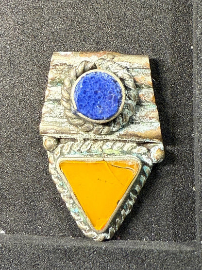 Handmade Tribal Pendant with Lapis Lazuli and Amber Inlay | Boho Ethnic Necklace Component
